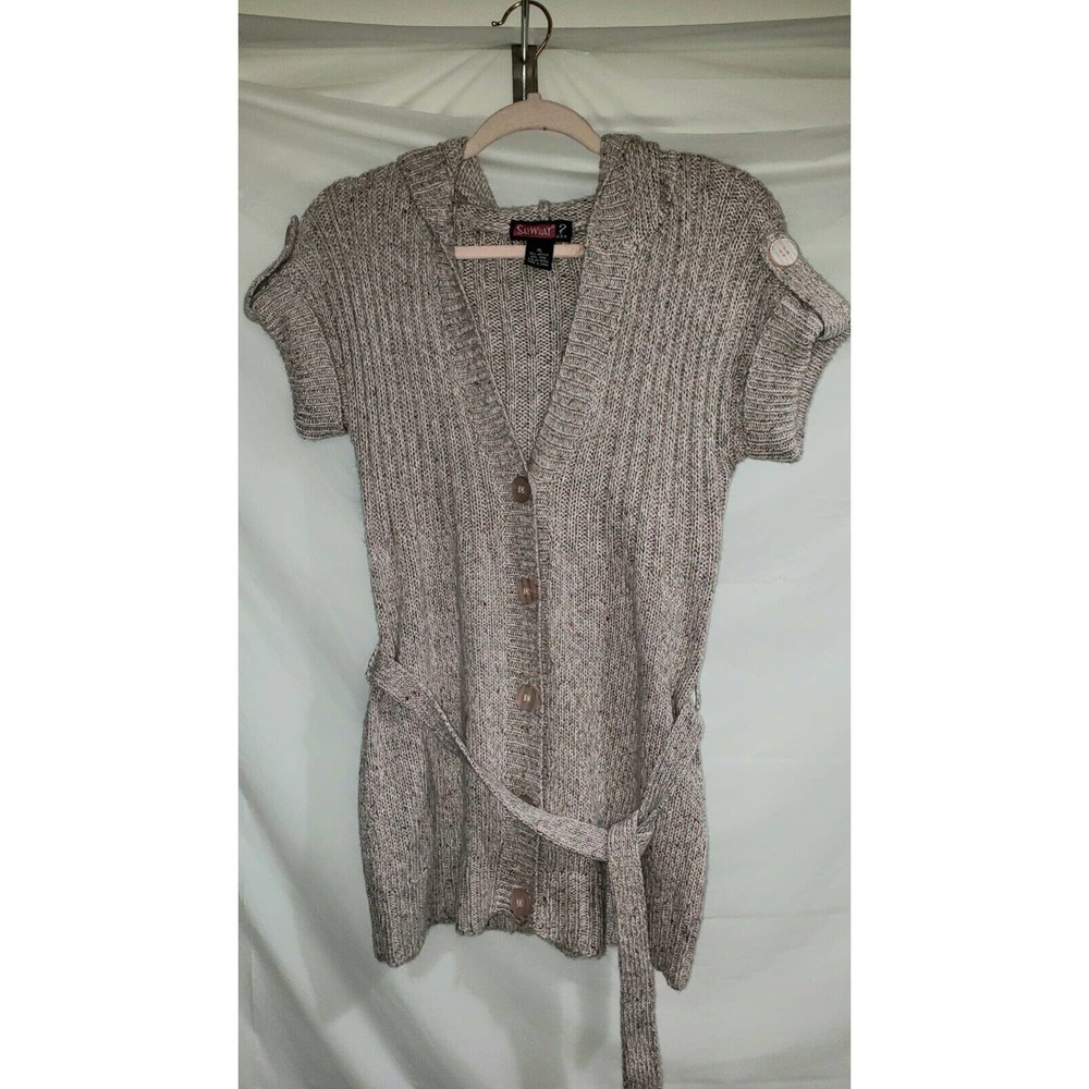 Say What Hooded Short Sleeve color speckled pink sweater juniors girls XL
